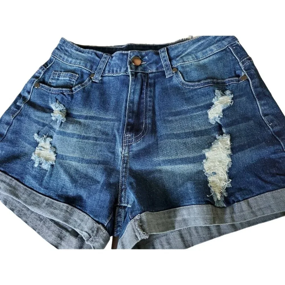 Shorts Sm Distressed Cuffed Ripped jean Denim Shorts Mid Rise Summer Classic